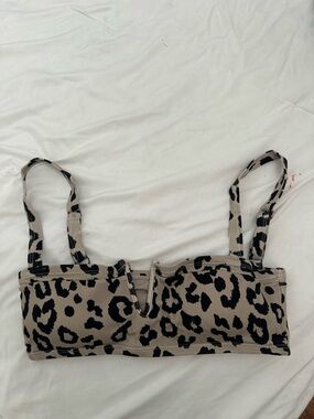 Leopard Print Ribbed Bralette Top - Taupe & Black